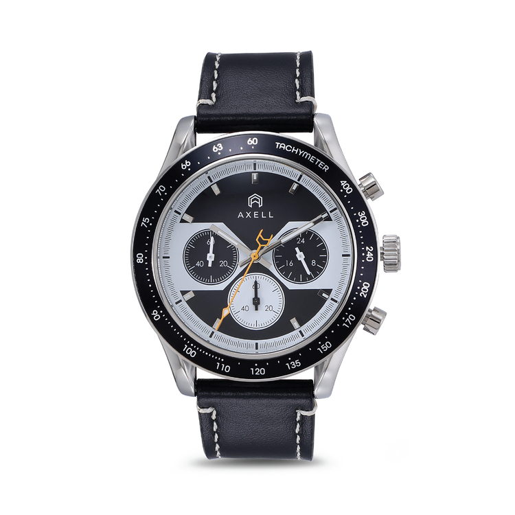 Pitstop Luxury Watch Reverse Panda Leather Strap Racing Timepiece