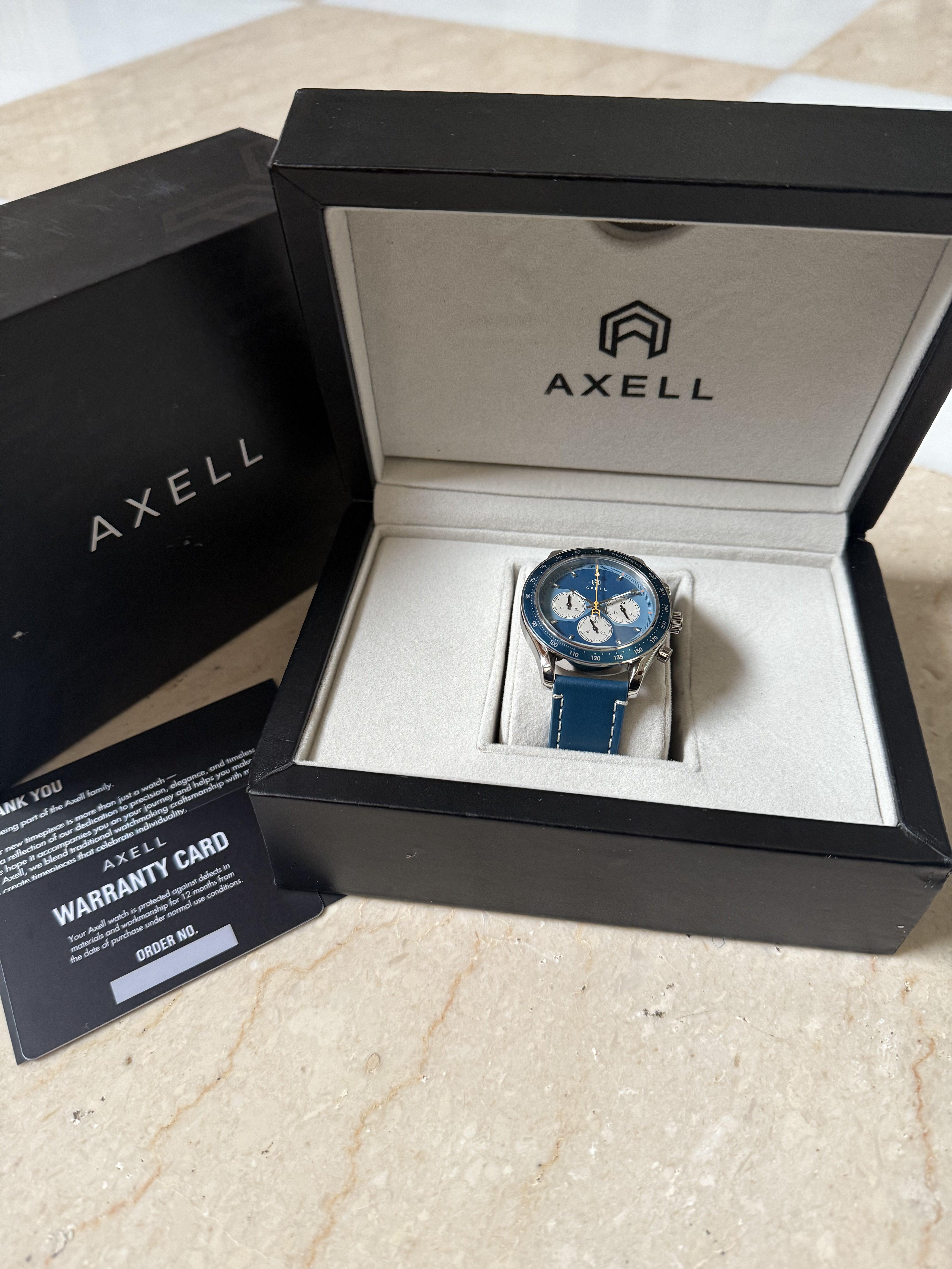 Pitstop Blue Leather Strap Men's Luxury Watch Racing Chronograph