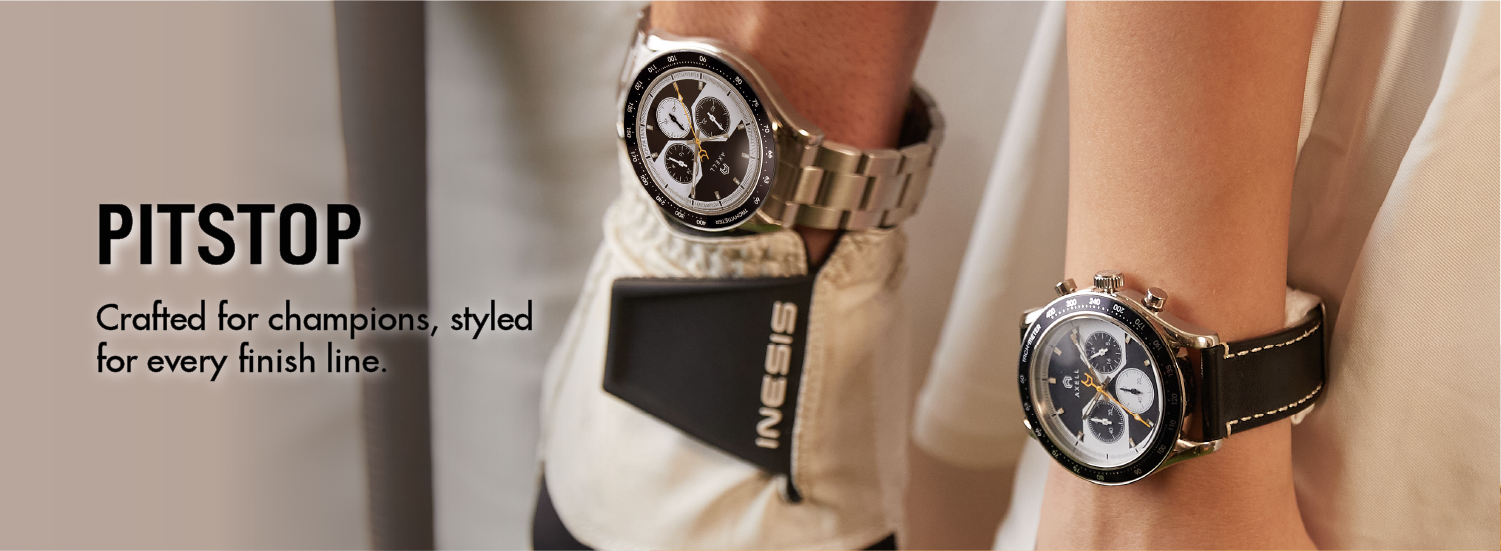 Pitstop Luxury Watch Reverse Panda Leather Strap Racing Timepiece