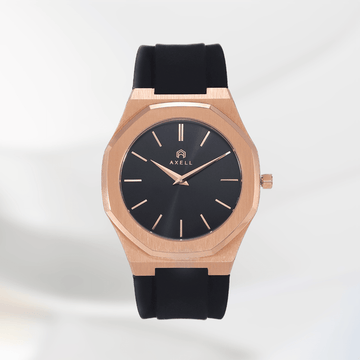 Vanguard Rosegold Black Rubber Strap