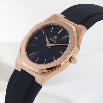 Vanguard Rosegold Black Rubber Strap