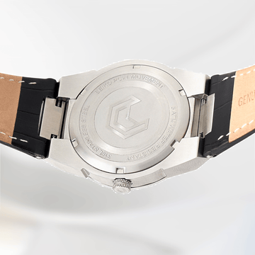 Vanguard Silver Black Leather Strap